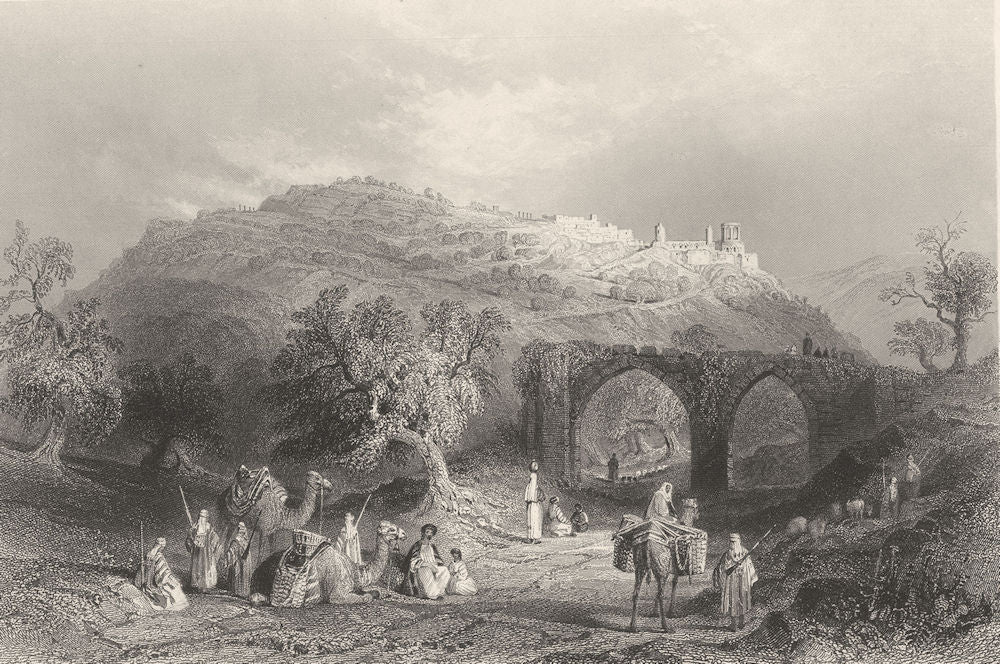 ISRAEL. Jordan. Hill Samaria. 'The Hill'. Camels. town.  1847 old print